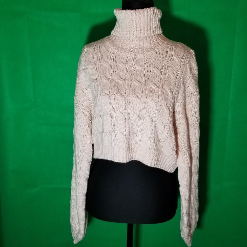 H&M Divided Women’s XS Light Pink Pullover Mock Neck Cropped Cable Knit Sweater